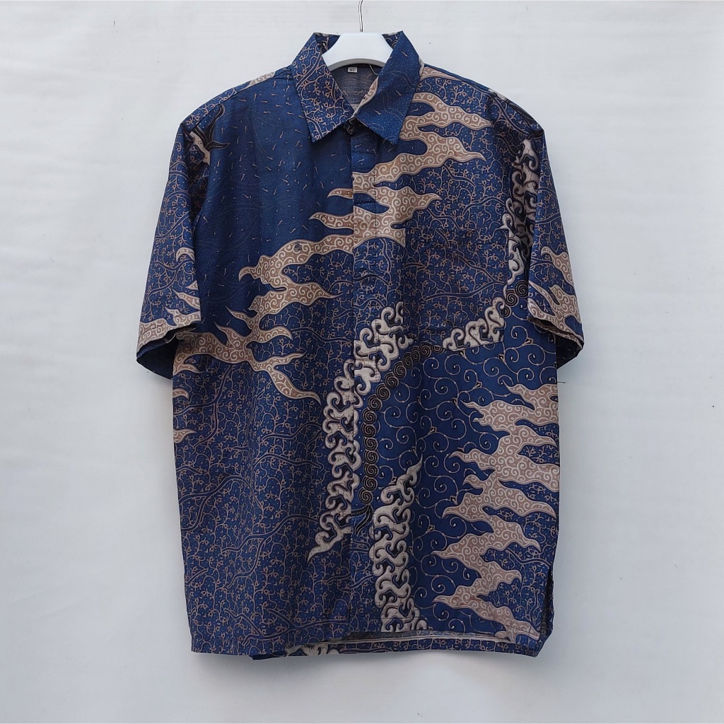Kemeja Batik Pria Lengan Pendek Warna Navi / Biru Dongker Motif SEKAWAN Hem Batik Pria