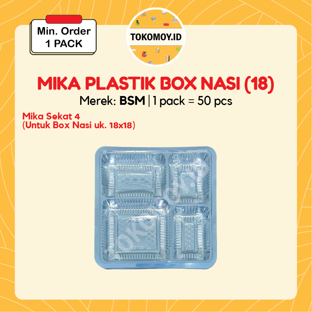 (isi 50pcs) Mika Plastik Box Nasi Catering / Sekat 4 / Box 18 / Kotak 18x18