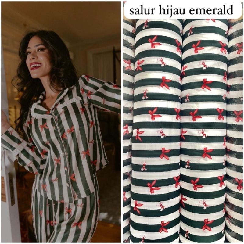 Kain Katun Rayon Viscose Premium Motif Salur Hijau Emerald Best