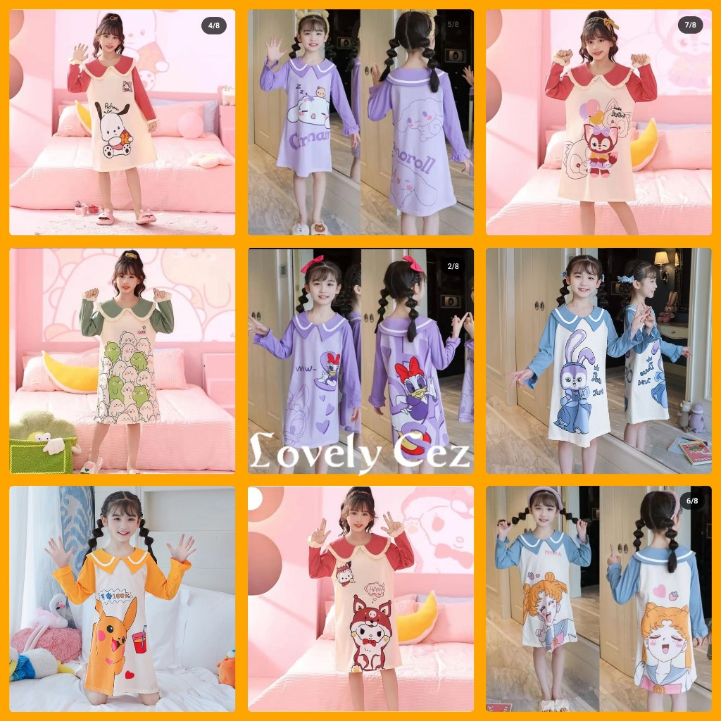 Daster Kembaran Mama dan Anak Daster Remaja Kuromi, Cinrol, Stella Karakter Lucu Lengan Panjang