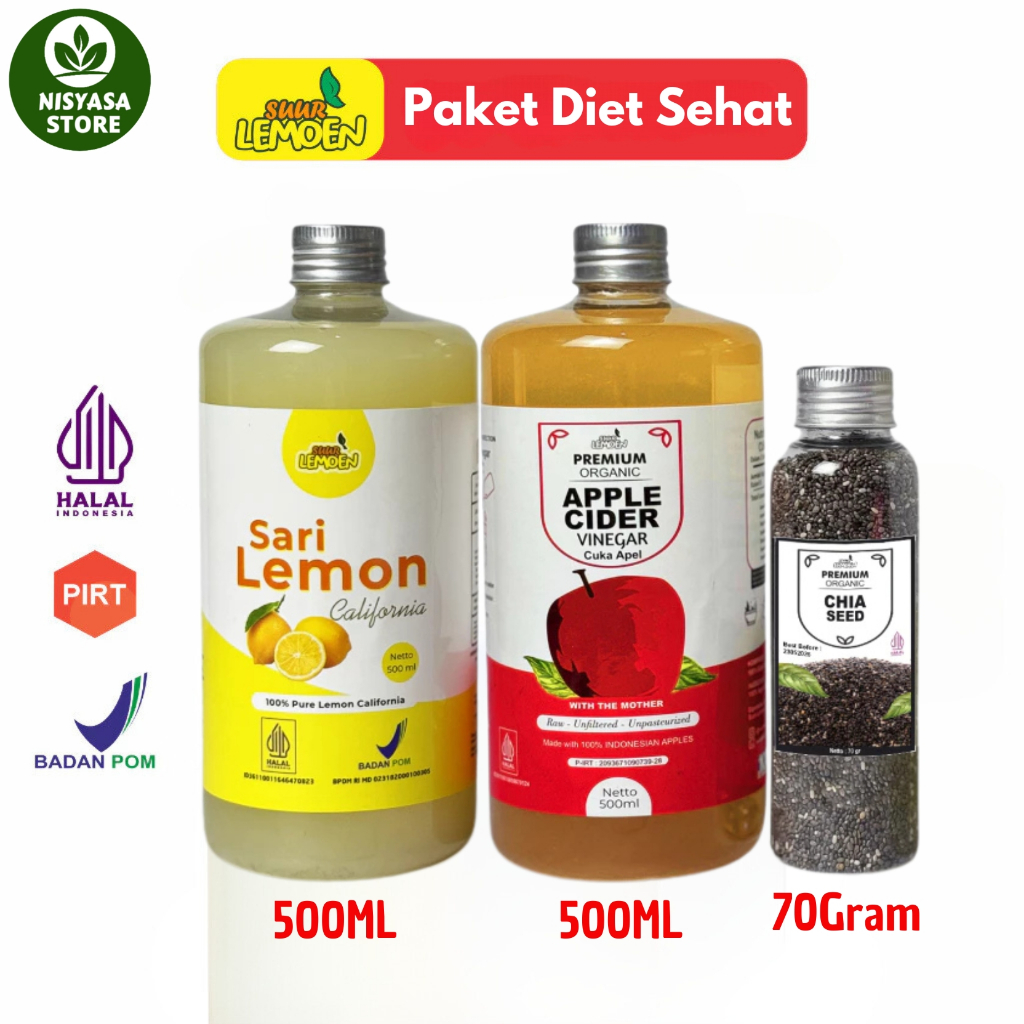 

Paket Diet Sehat Suur Lemoen Cuka Apel 500ml Sari Lemon 500ml Chia Seeds 70gram