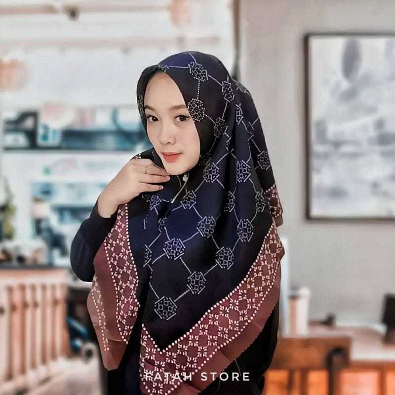 Hijab Instan Resleting Zipper Segiempat Motif
