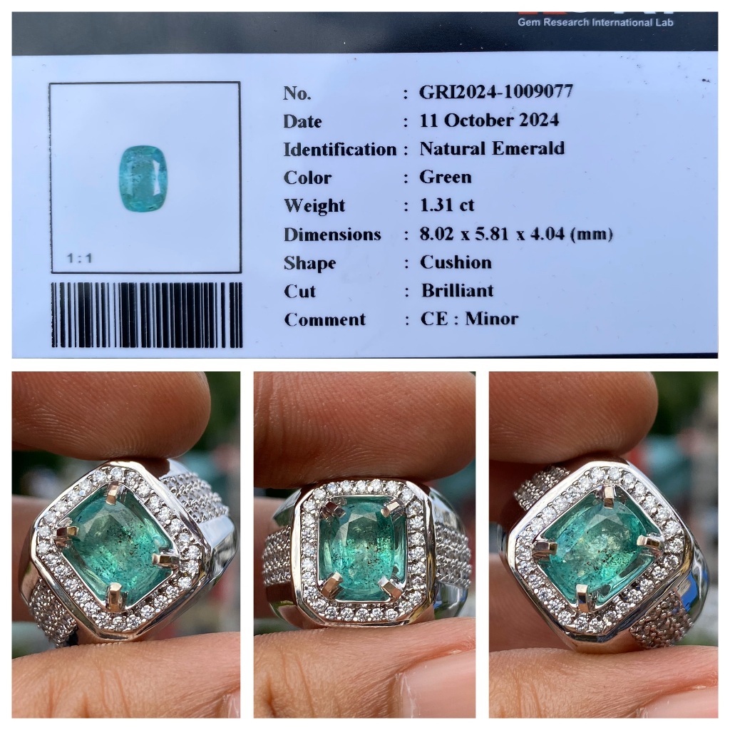 Natural 1.31ct green emerald zamrud minor memo gri