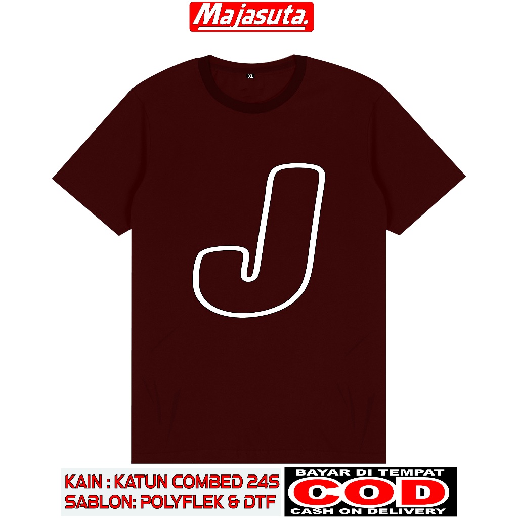 KAOS LOGO INISIAL ''J''  KATUN COMBED 24S TEBAL//BISA COD//KAOS DISTRO//KAOS PREMIUM//