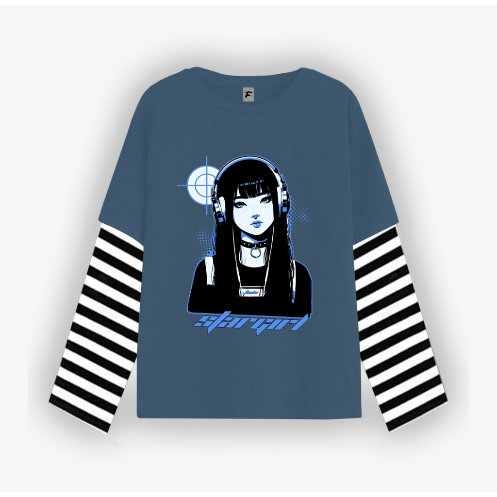 Flooks clothing Tshirt Double layer  Stargirls japanese flks long sleeve  kaos pria wanita