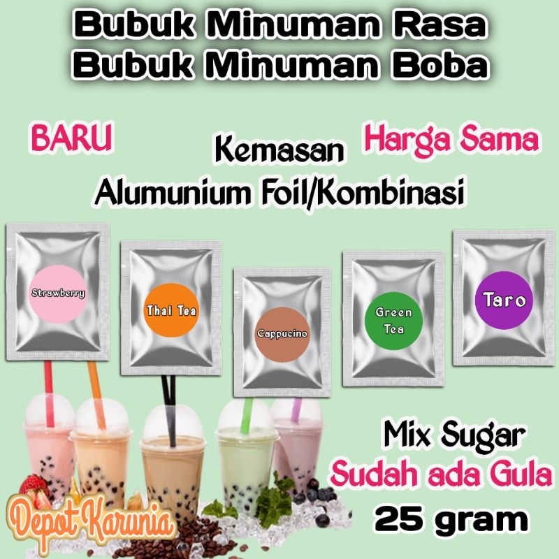 

TERMURAH BUBUK MINUMAN RASA 25GR SERBUK MINUMAN KEKINIAN ANEKA MACAM RASA