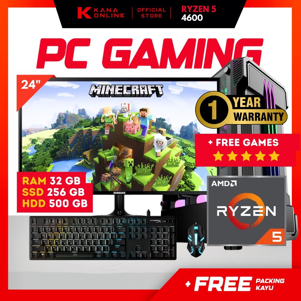 PC Gaming Fullset ryzen 5 3400G+ Ram 16GB DDR4 + SSD 256GB