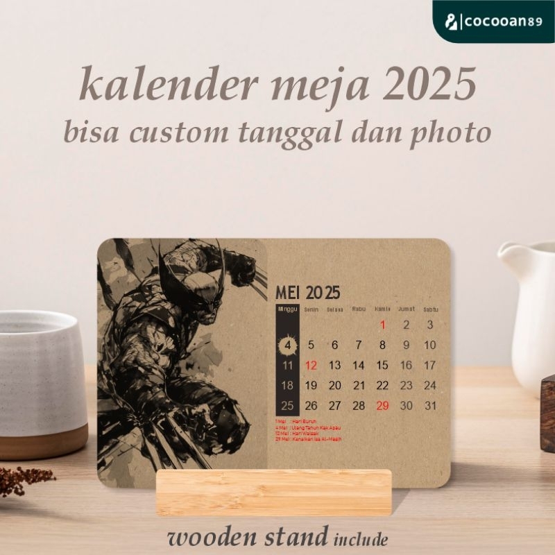 

MURAH!! kalender meja aesthetic kraft rustic model stand kayu superhero