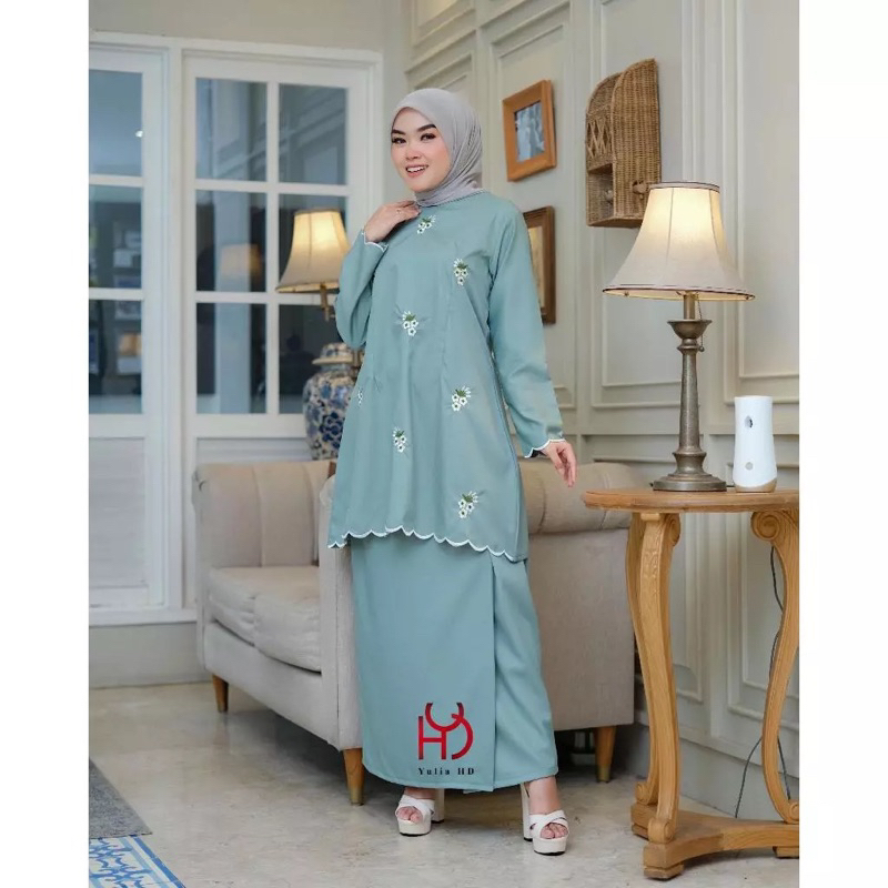 Alesha Setelan Rok Melayu Bordir Bunga  Baju Kurung malaysia