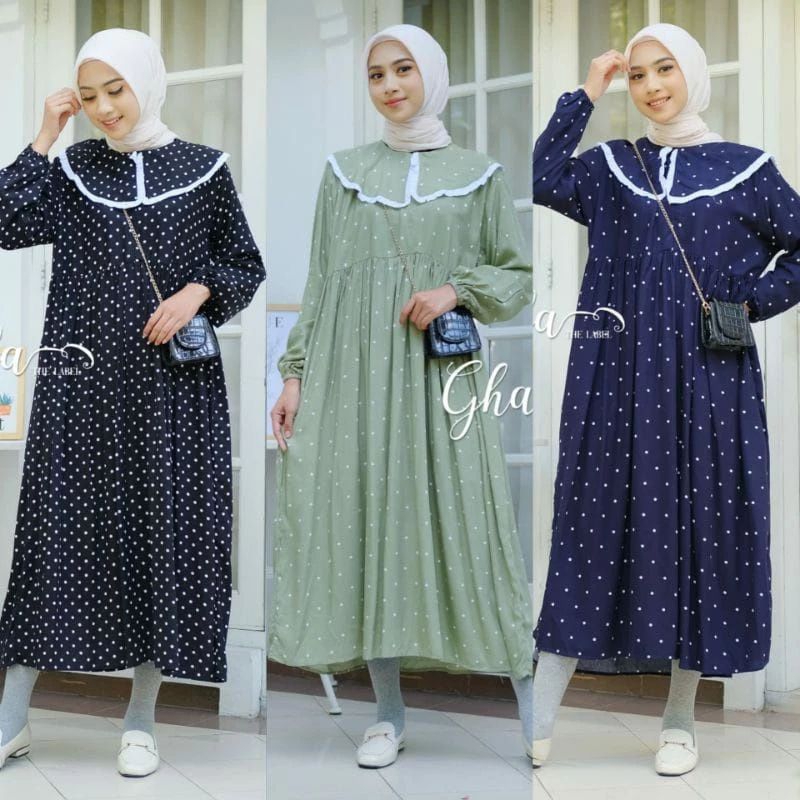GAMIS DEWASA MIDI DRESS POLKADOT MIDI DRESS WANITA MUSLIM MIDI DRESS JUMBO TERBARU