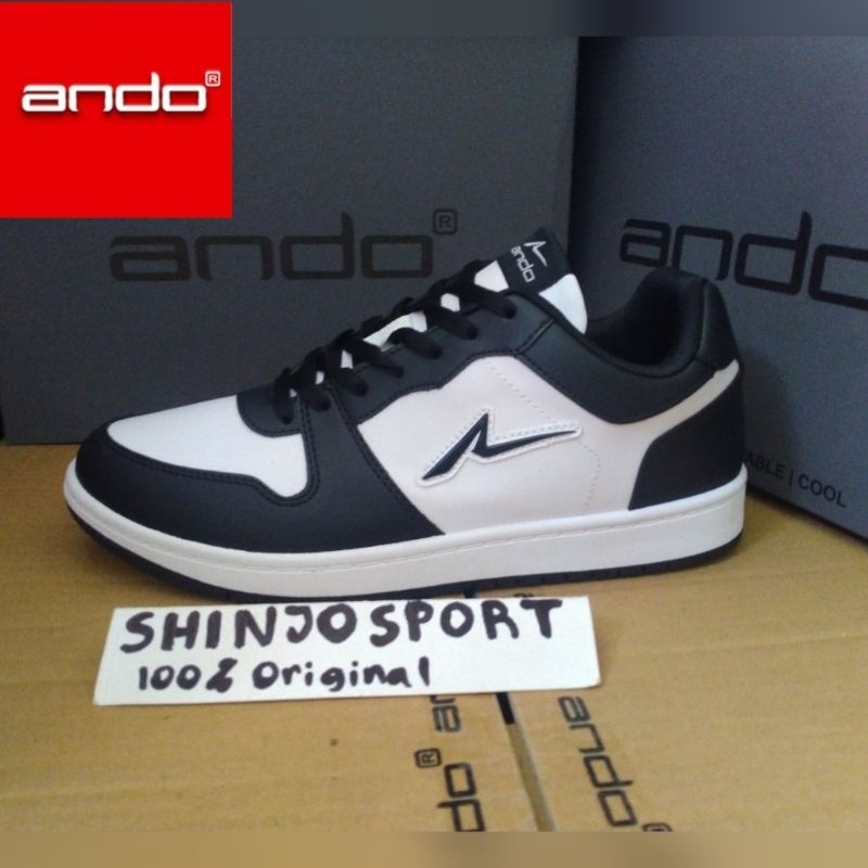 SEPATU ANDO TRICKS ALPHA PRIA SEKOLAH GAUL KERJA ORIGINAL HITAM PUTIH KULIT SINTETIS DISKON EVERYDAY