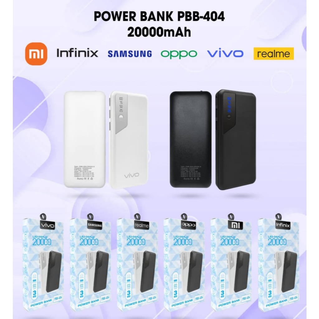 POWER BANK PBB_404 PBB-404 20.000MAH BRAND MURAH