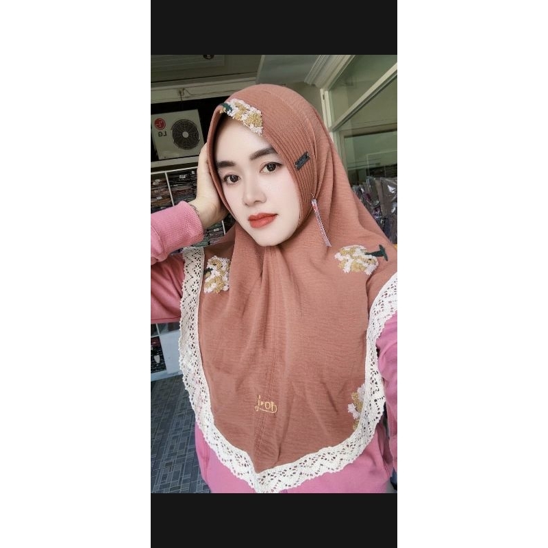 640 Hijab Doa Ibu 3D Pompom Crinkle Pet SabitBusa Renda Bw
