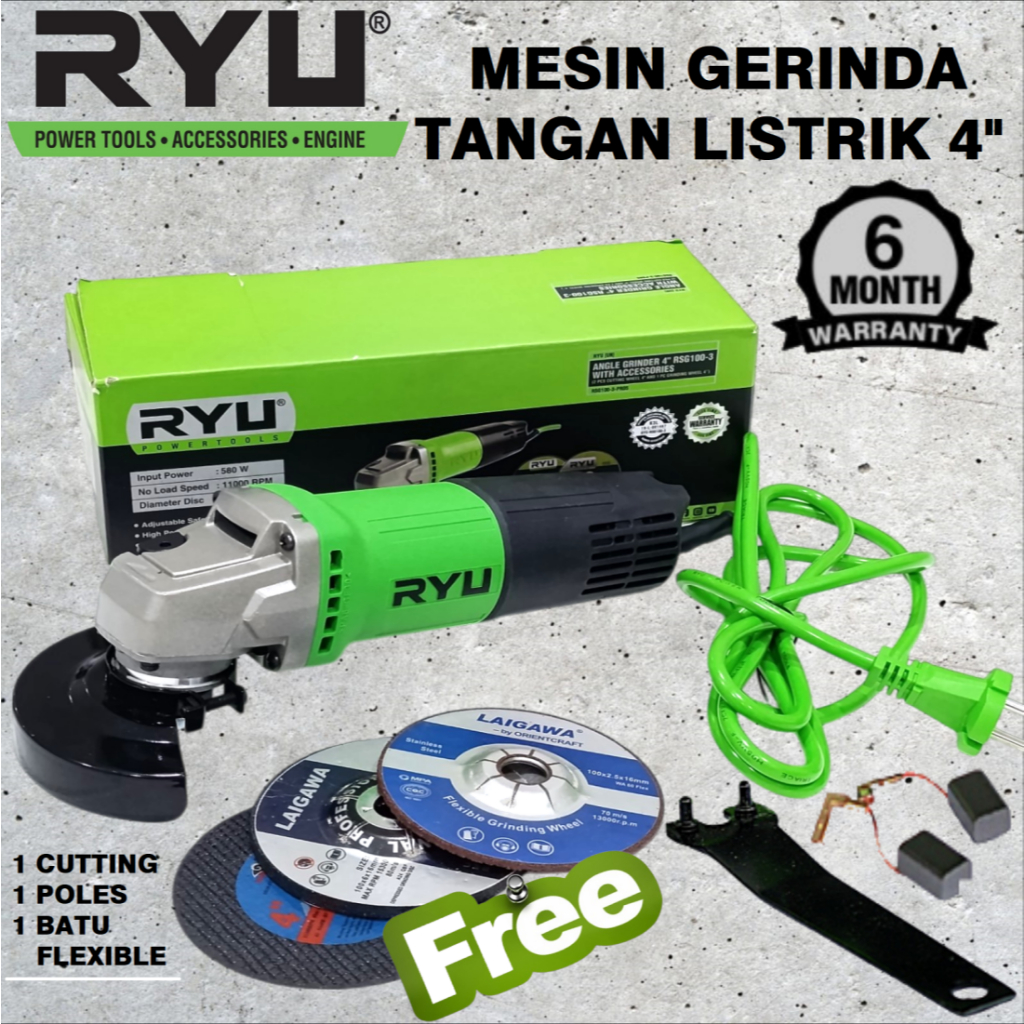 Shp1 Gerinda RYU RSG 100-3 Mesin Gerinda Tangan Listrik 4 inch Angel Grinder 4" Gurinda Grenda