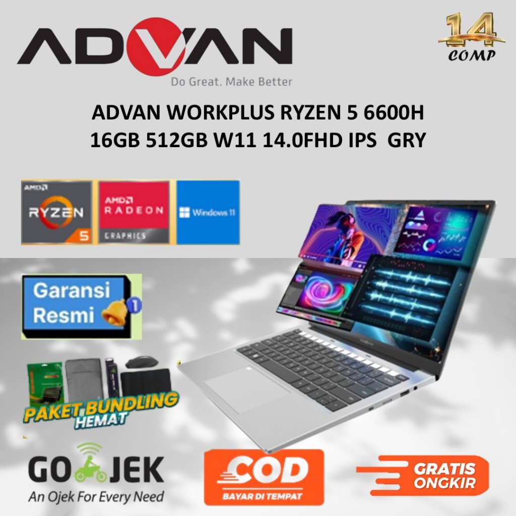 ADVAN WORKPLUS AMD RYZEN 5 6600H 14'' FHD IPS 16GB 512GB Win 11 GREY