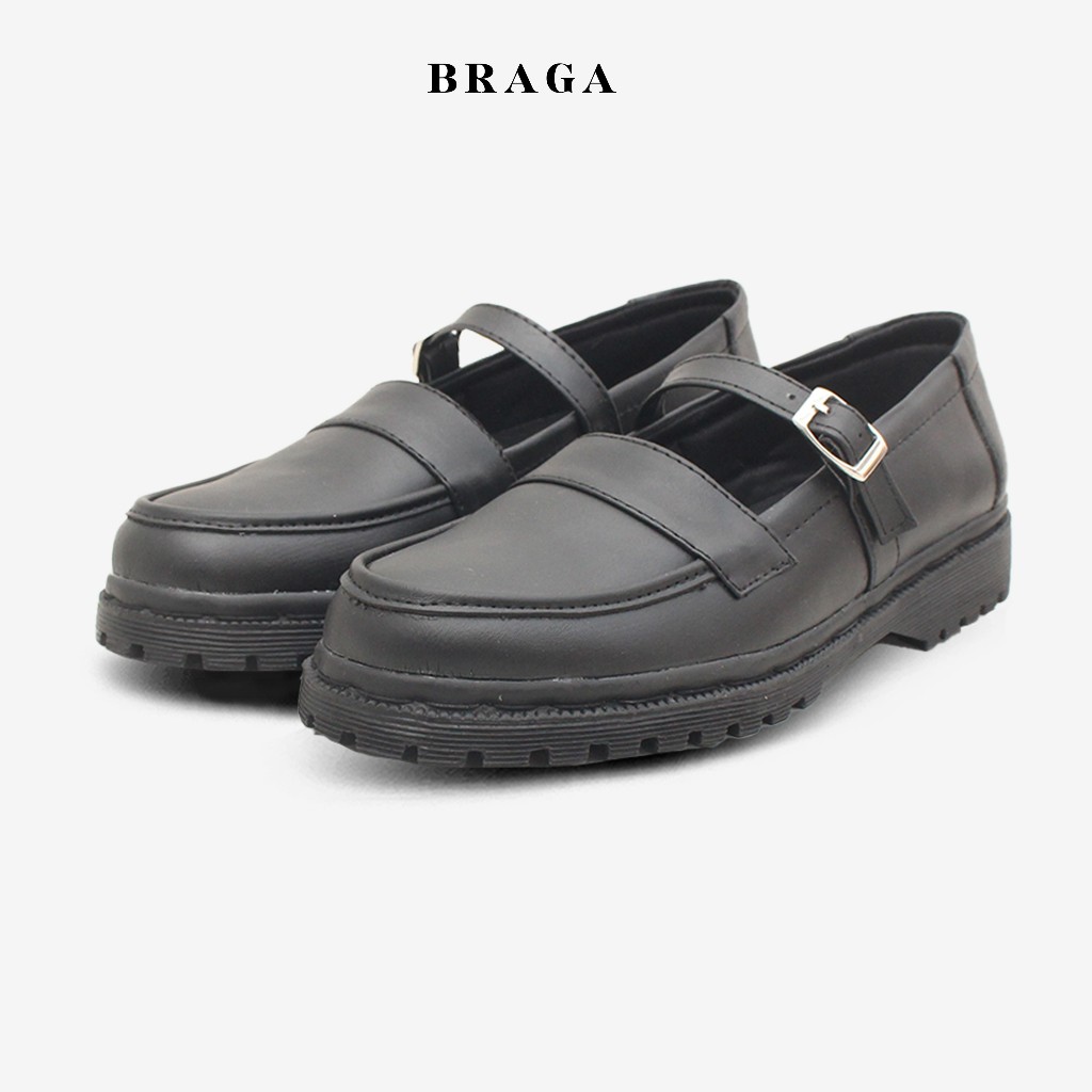 Braga Azumi B 3541 - Sepatu Docmart Wanita Sepatu Mary Jane Loafers Pantofel Kerja Warna Hitam