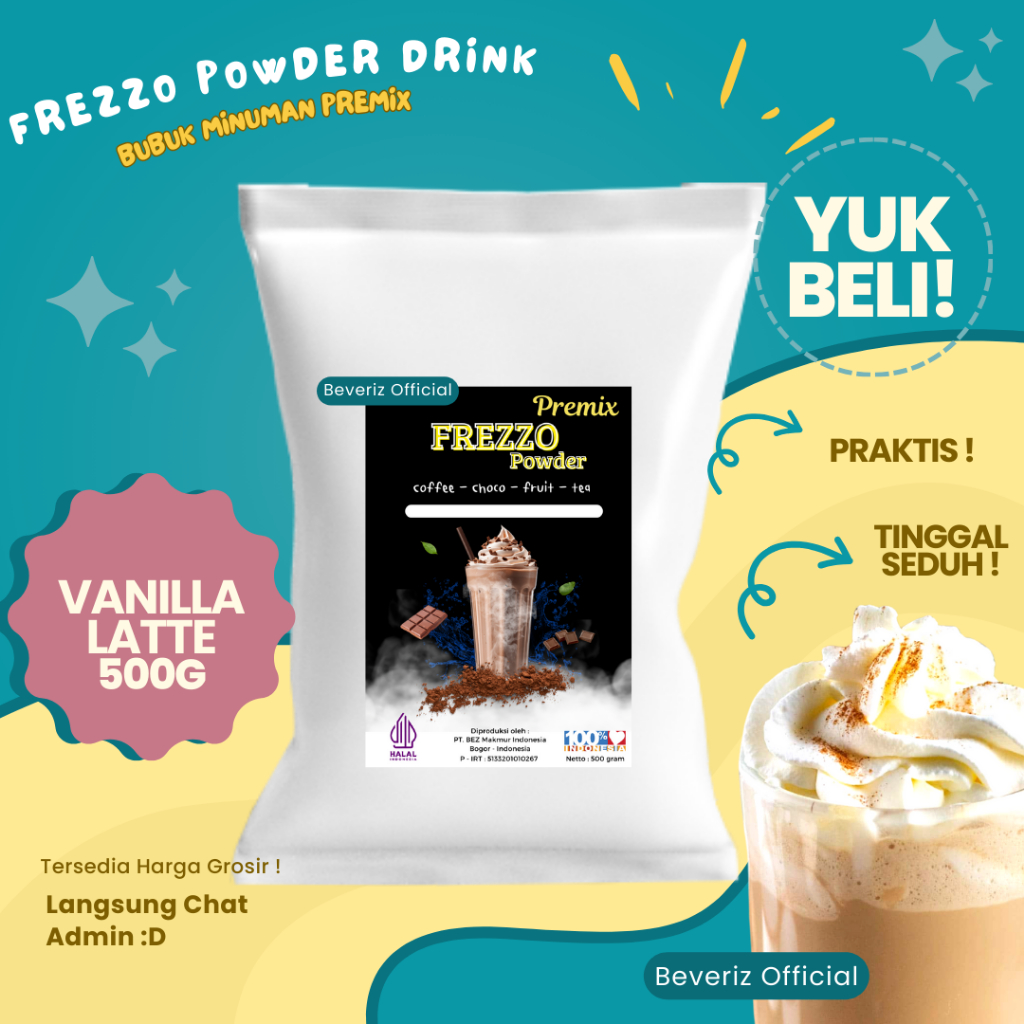 

BEVERIZ Frezzo Bubuk Minuman Rasa Vanila Latte | Vanilla Latte Boba Powder Drink 500gram {Bisa COD} {tersedia harga grosir}