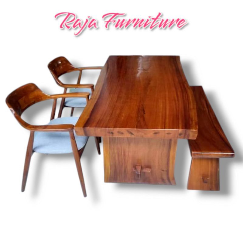PREMIUM TEAK WOOD MEJA MAKAN KOMBINASI HIROSIMA JATI DAN TOP TABLE KAYU UTUH TRAMBESI