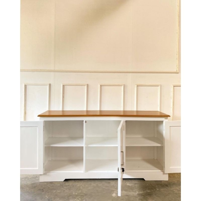 BUFFET MINIMALIS RAK TV MINIMALIS KAYU JATI ATAU MAHONI FINISHING DUCO PUTIH