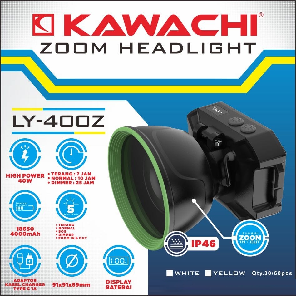KAWACHI Senter Kepala Kawachi 40Watt LY-400z ZOOM
