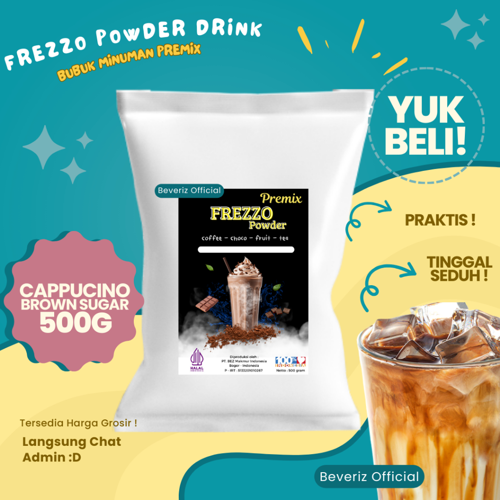 

BEVERIZ Frezzo Bubuk Minuman Rasa Cappucino Brown Sugar | Boba Powder Drink 500gram {Bisa COD} {tersedia harga grosir}