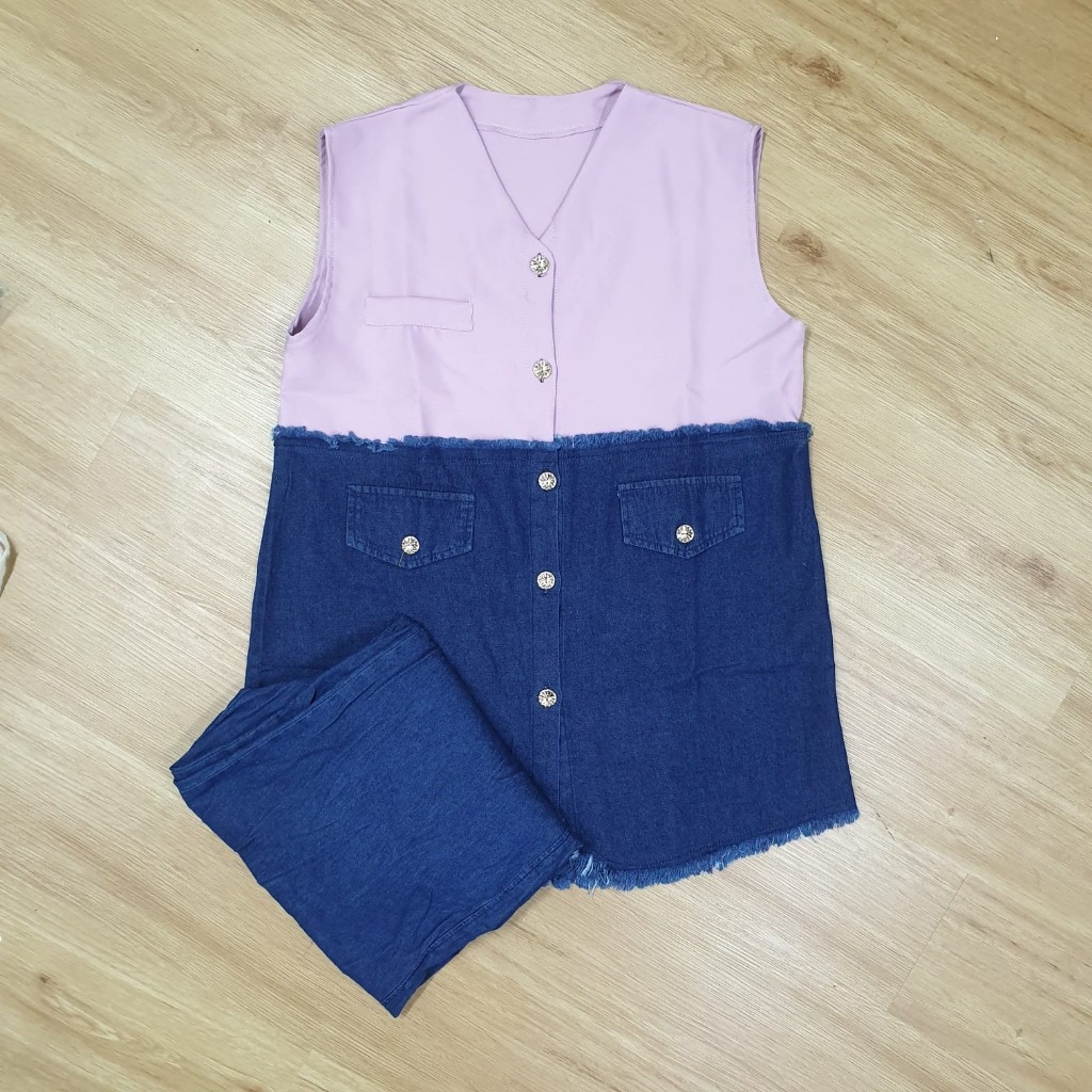 Kamari OneSet Setelan Jeans Kombinasi Diamond