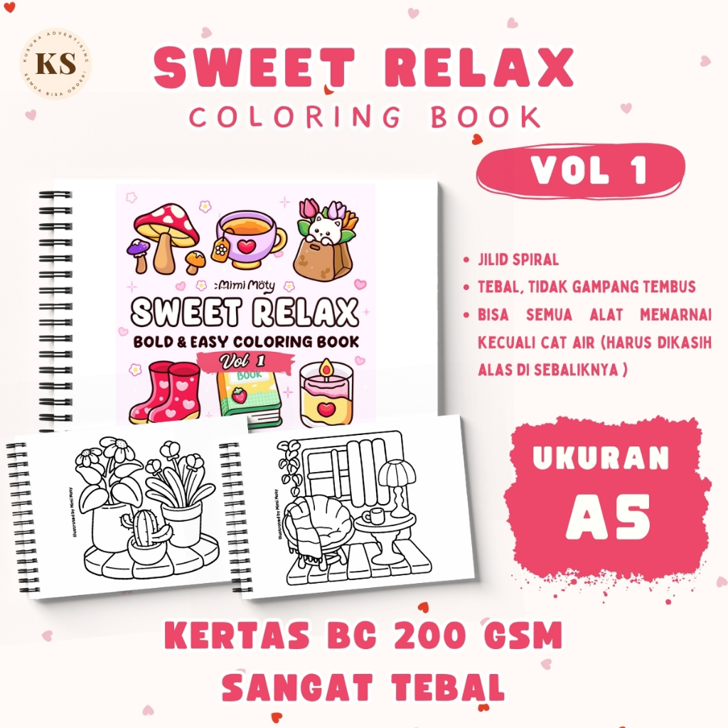 

SWEET RELAX VOL 1 Ukuran A5 Coloring Book For Adults And Kids Therapy Buku Mewarnai Anak Remaja Dewasa Tebal