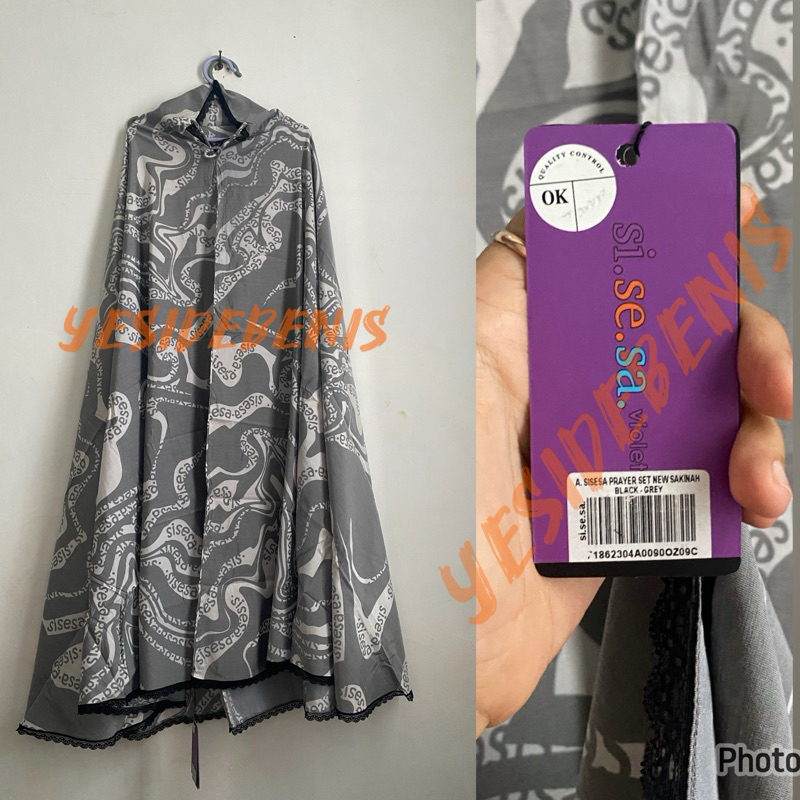NEW TAG MUKENA SISESA ORIGINAL WARNA BLACK GREY (TIDAK NERAWANG)