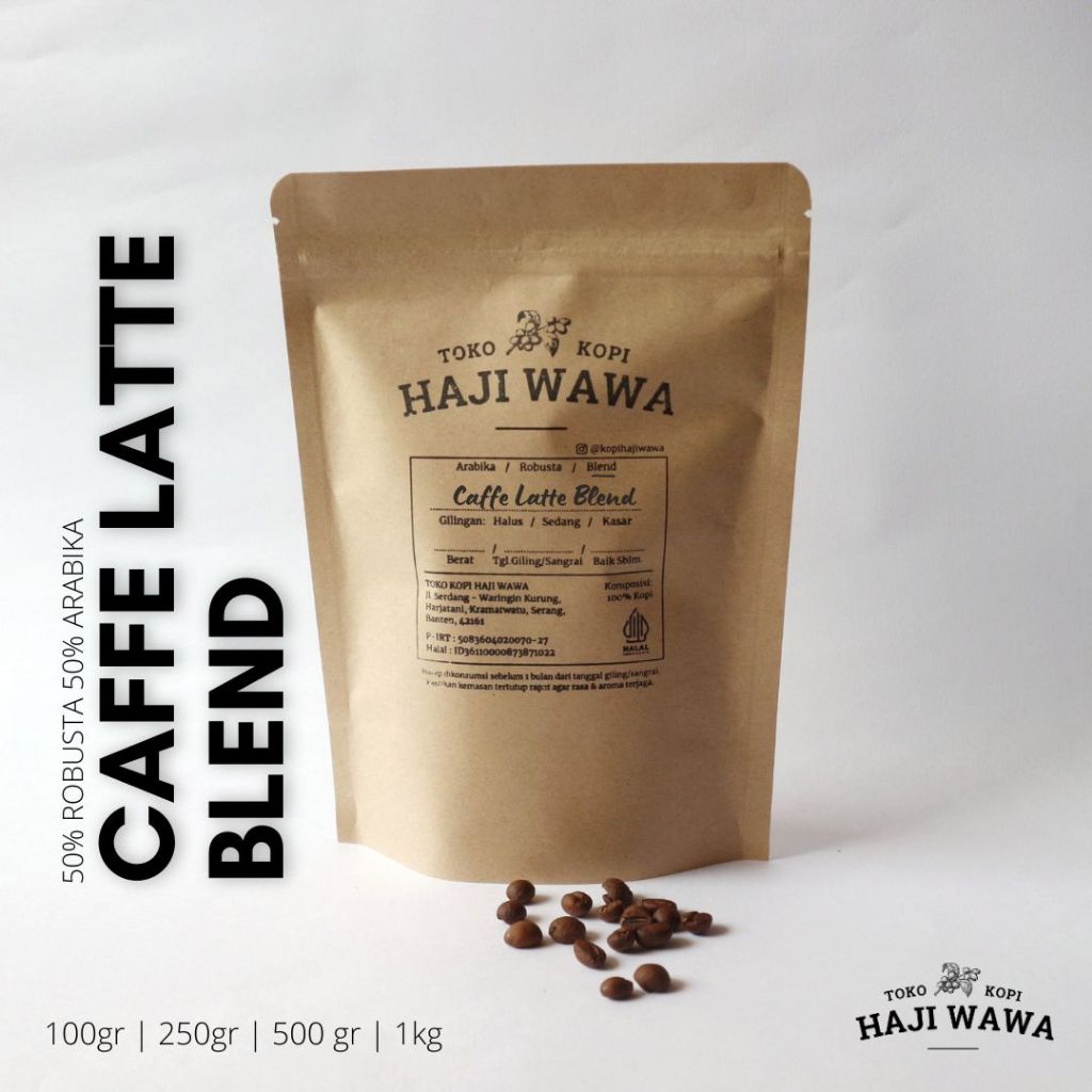 

CAFFE LATTE BLEND - 1 KG - 50 Arabika 50 Robusta Blend - Toko Kopi Haji Wawa - Kopi Bubuk, Biji Kopi