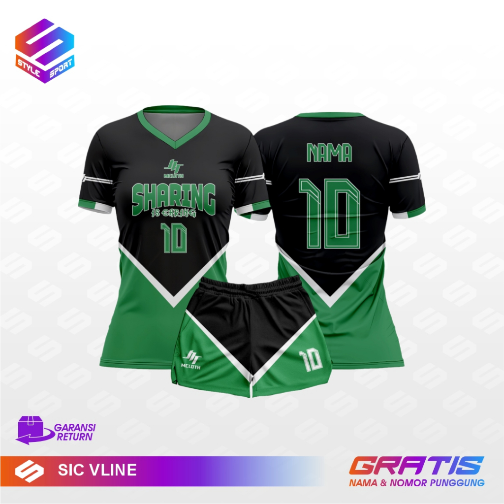 STYLE_One Set Olahraga Wanita Slimfit Hitam Full Printing Free Nameset/Baju Atasan kostum Tim Volly 