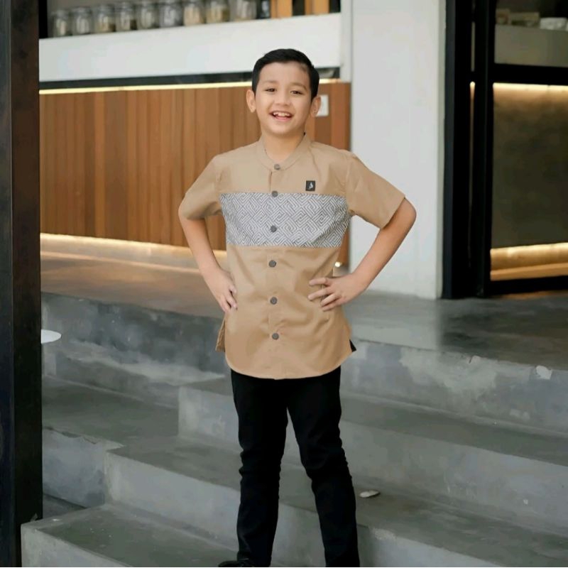 Baju Koko Muslim Anak Laki Laki Lengan Pendek Kombinasi Batik Kautsar Benzema Lebaran Terbaru