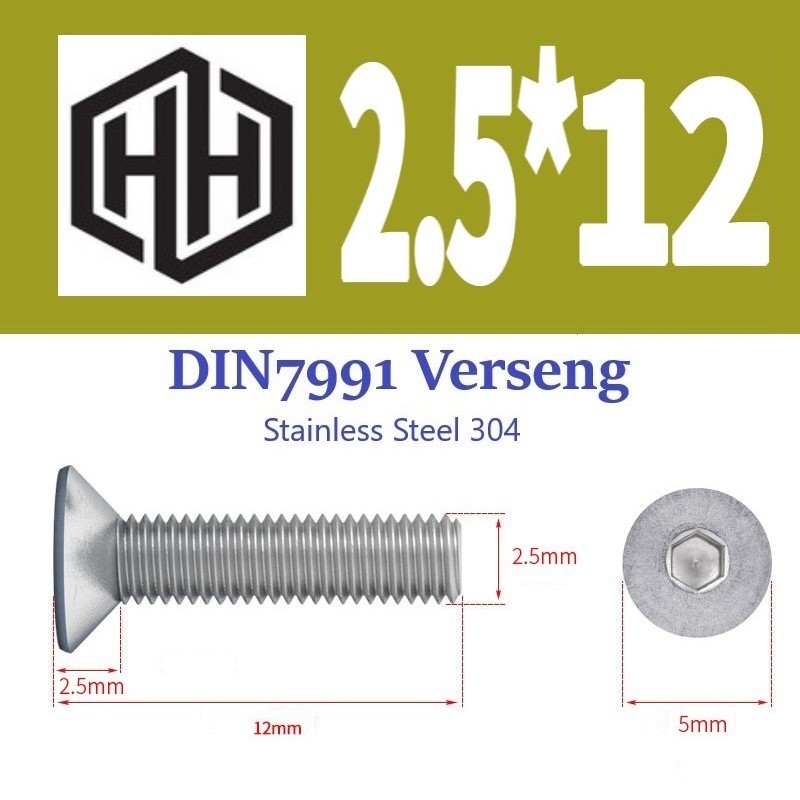 Baut L Flat M2.5 x 12 Verseng Flat Head Hex Stainless Steel BV2512