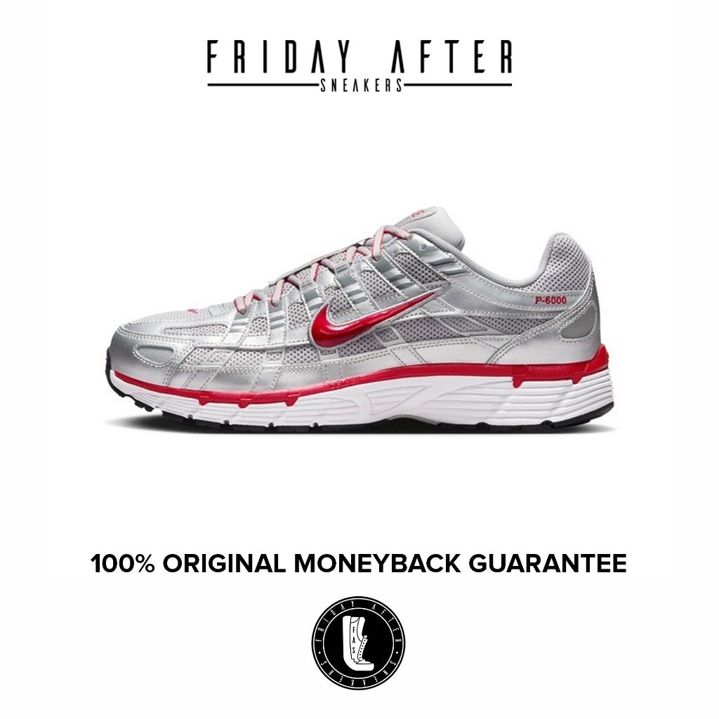 Sepatu Sneakers Pria Nike P-6000 Metallic Silver Gym Red Original Resmi