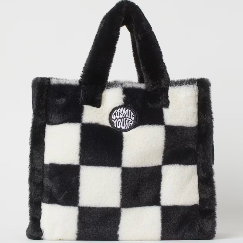 Preloved • Black/White Checked Tote Bag H&M