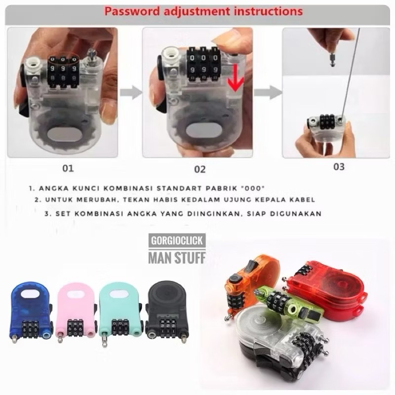 Kunci Gembok Tali Baja Serbaguna / Gembok Helm Koper Tas DLL