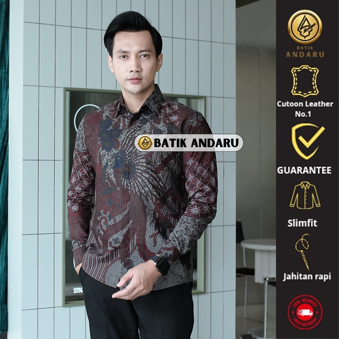 Batik Andaru Solo Motif Adiwangsa Baju Kemeja Hem Batik Pria Cowok Laki Laki Slim Fit Lengan Panjang