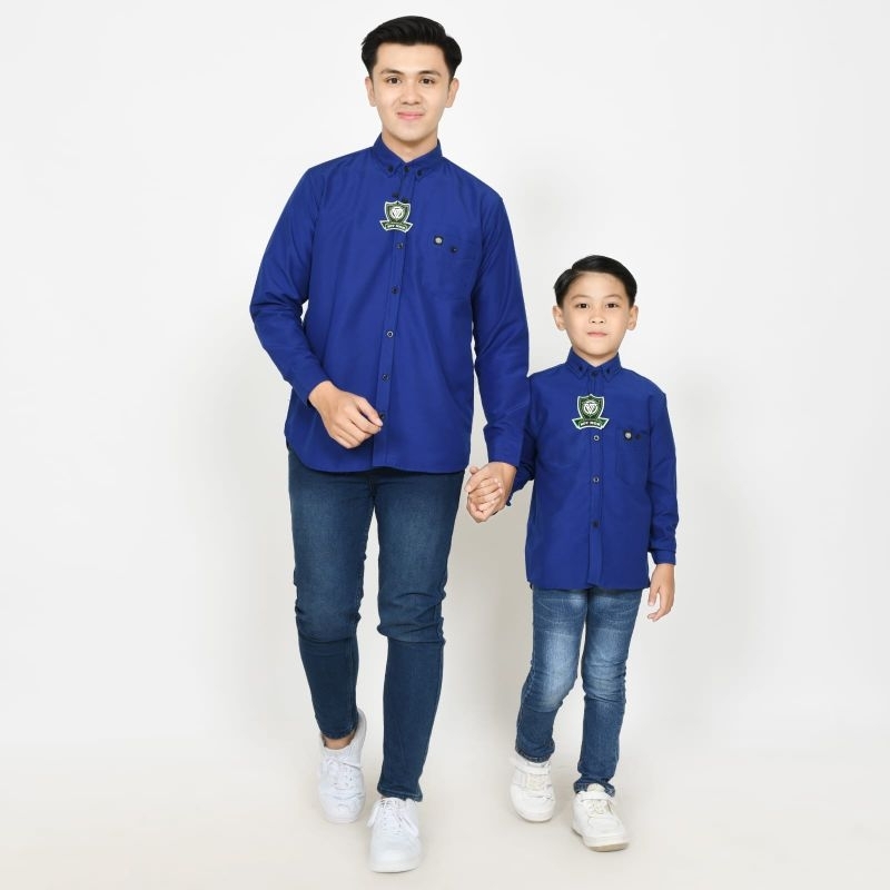 KEMEJA POLOS COUPLE AYAH DAN ANAK LENGAN PANJANG WARNA BIRU ELEKTRIK/BIRU BCA