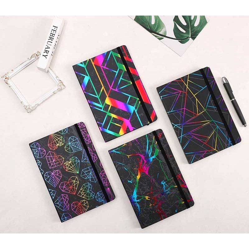 

Notebook Buku Catatan Holografik Rainbow A5 A6 A7 dengan desain holografik warna-warni dan karet penutup elastis