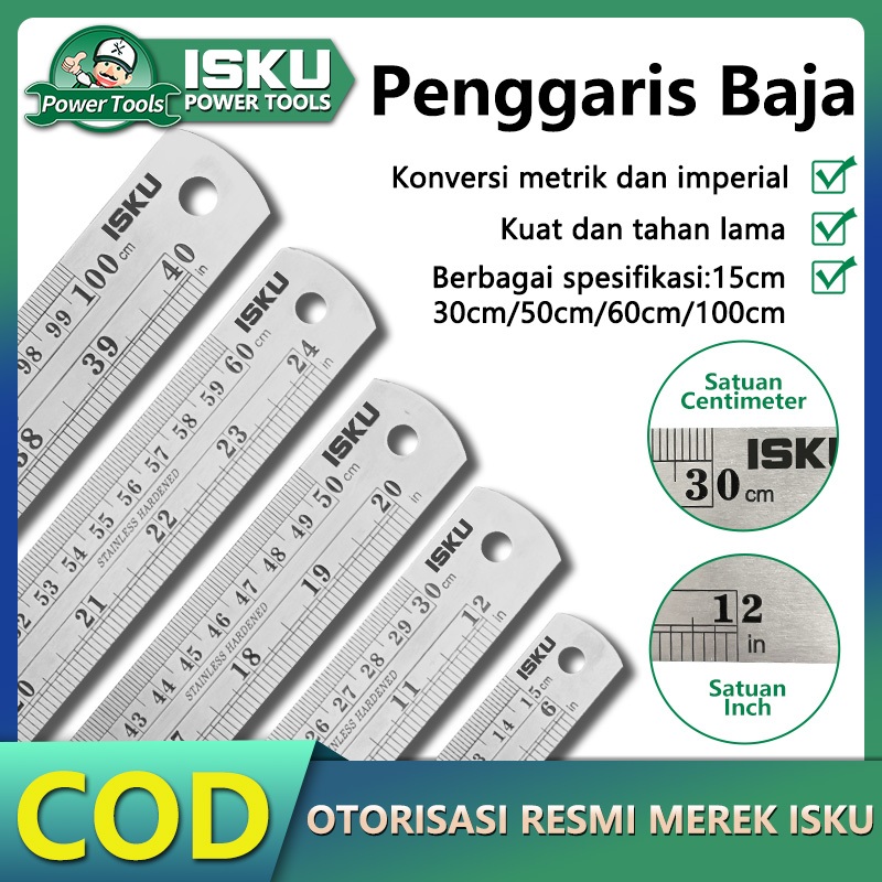 

ISKU Penggaris Besi 15/30/50/60/100cm Stainless Steel Ruler