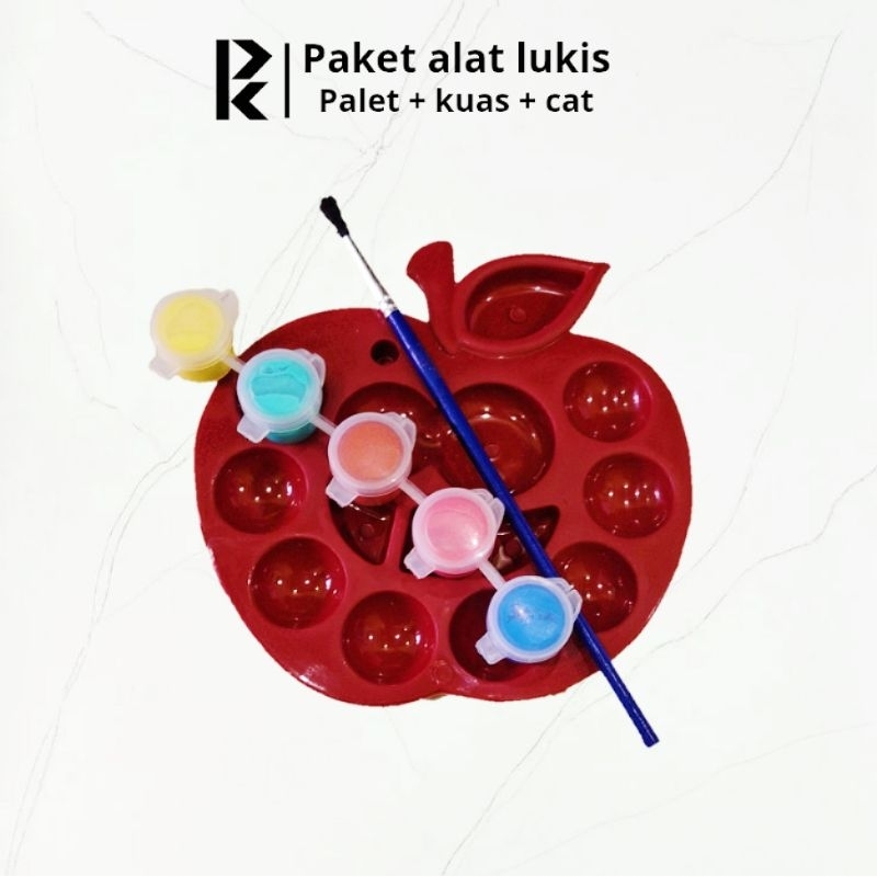 

Paket lengkap alat lukis, terdapat 6 cat warna free kuas dan palet (tempat cat)