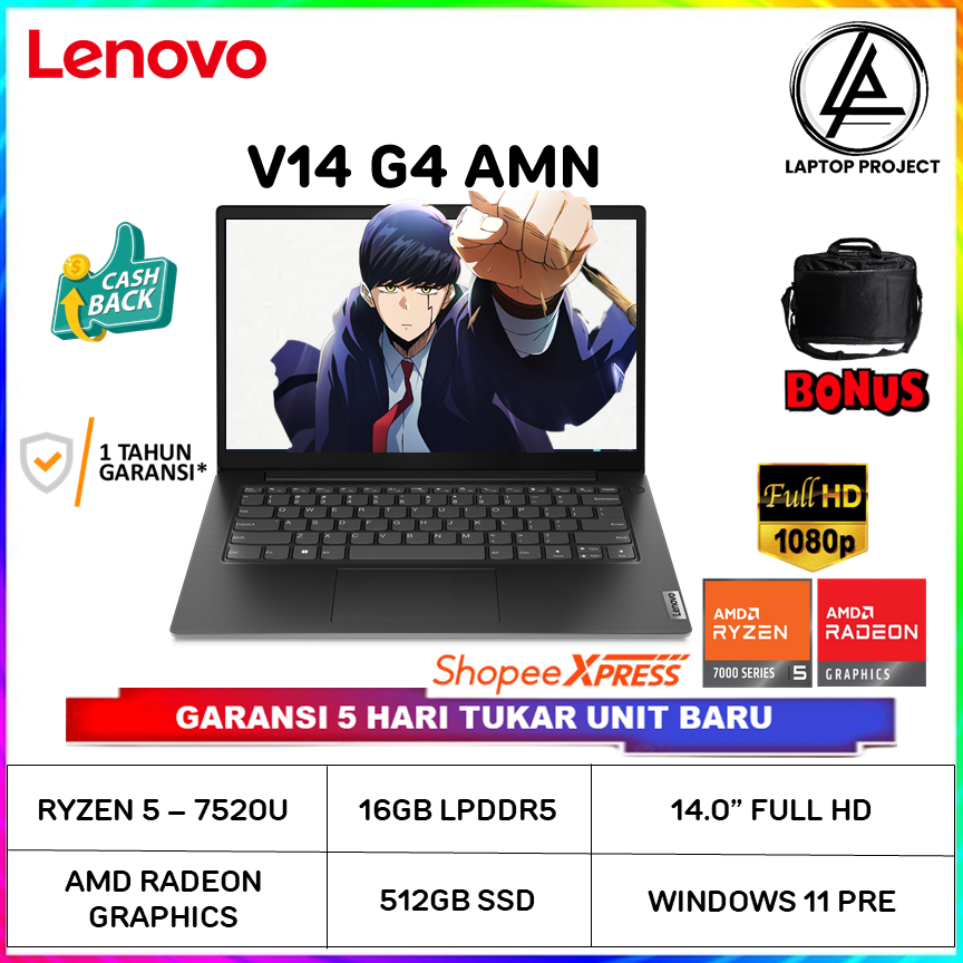 Laptop Lenovo V14 G4 AMN Ryzen 5 7520U RAM 16GB SSD 512GB 14" Full HD Windows 11