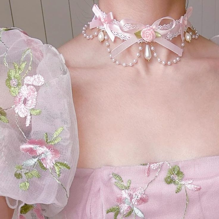 Y2k kawaii lace flower cute pink necklace