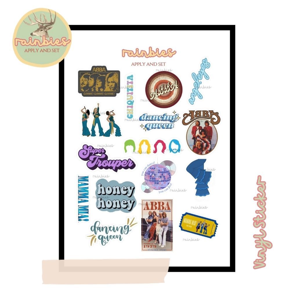 

Sticker Abba Stiker Vinyl Waterproof Kisscut HP Tablet Laptop Koper Travel Aesthetic