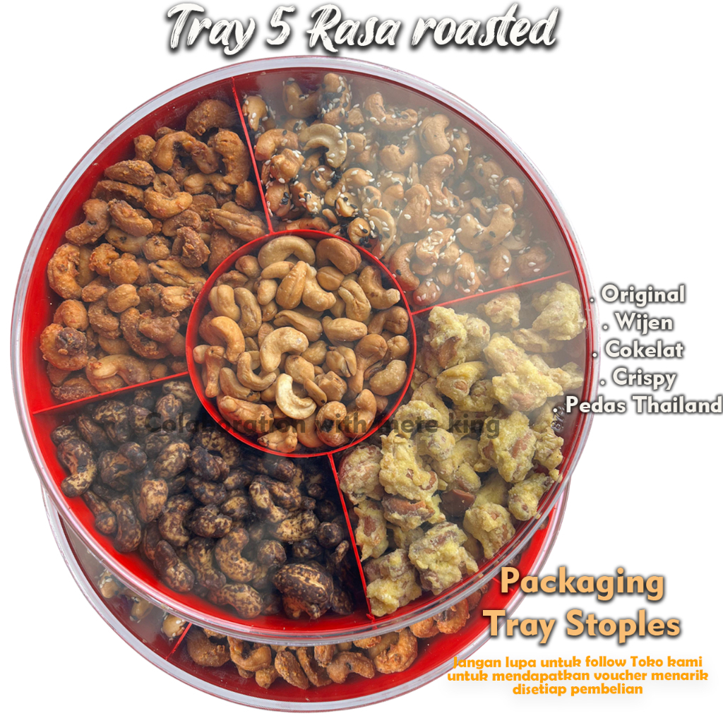 

Kacang mede tray 5 rasa oven panggang original wijen pedas thailand cokelat crispy