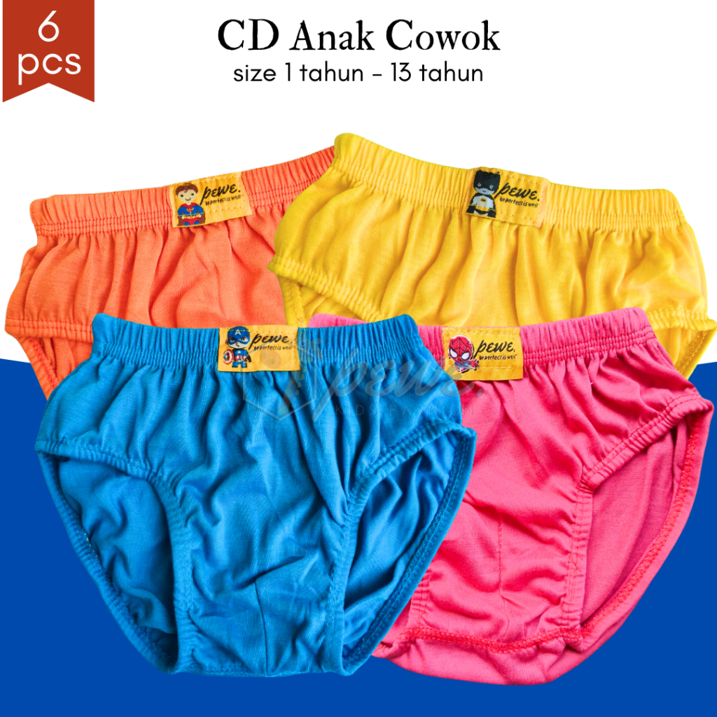 6 Pcs Celana Dalam Anak Polos - CD Anak Cowok - Size S M L & XL - Celana Dalam Anak Cowok – Cewek is