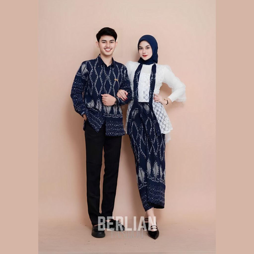 Baju Kebaya Tenun Couple Blue Puspa Setelan Kebaya Pria Wanita Kondangan Pernikahan Resmi