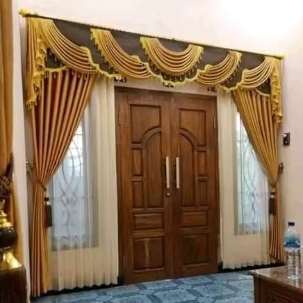 Gorden pintu 1 Set Tirai Poni Spanyol  Gelombang Hordeng blackout