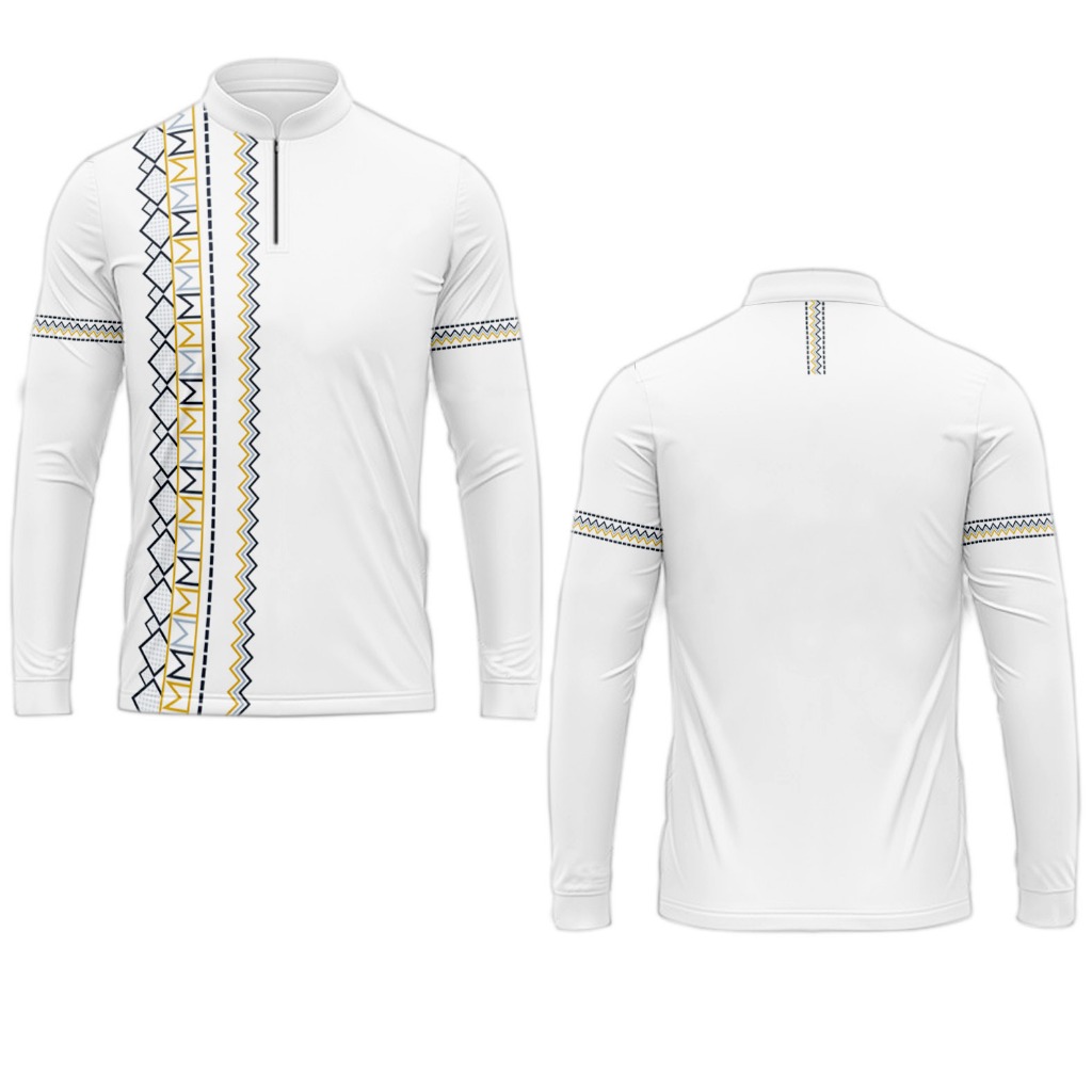 Baju koko muslim/putih dengan pola geometris berwarna biru muda yang menarik/Kaos pria Dewasa jersey