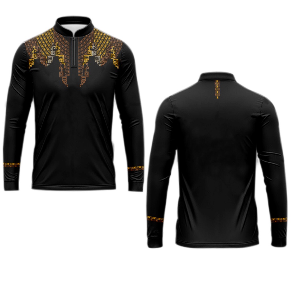 Baju koko muslim/hitam pekat dan emas yang kaya /Kaos pria Dewasa jersey/motif full printing/panjang