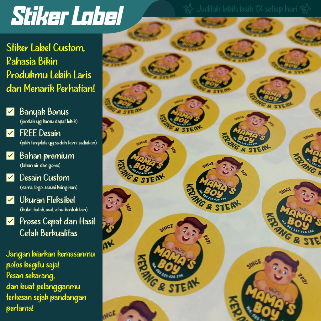 

Stiker Label Sticker Makanan Custom Tahan Air Anti Luntur Bahan Kromo/Bontax Free Desain